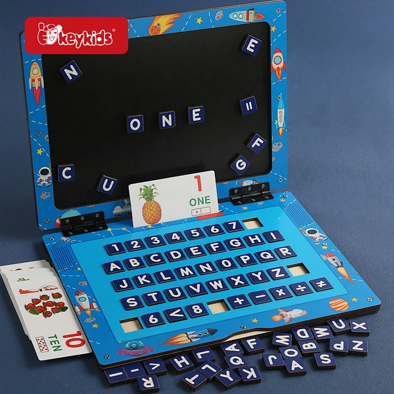 Pretend play set wooden laptop learning toy for kids W12E196